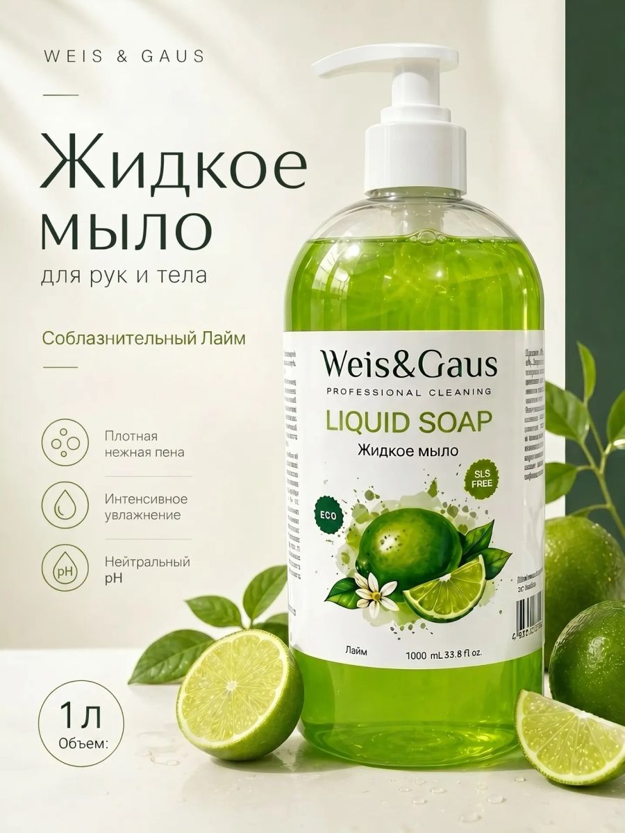 Жидкое мыло для рук и тела WEIS & GAUS «Лайм», 1 л